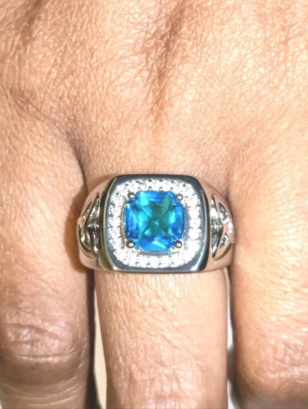 Classic Bright Men's Lab-Created Diamond Topaz Ring with Golden Accents